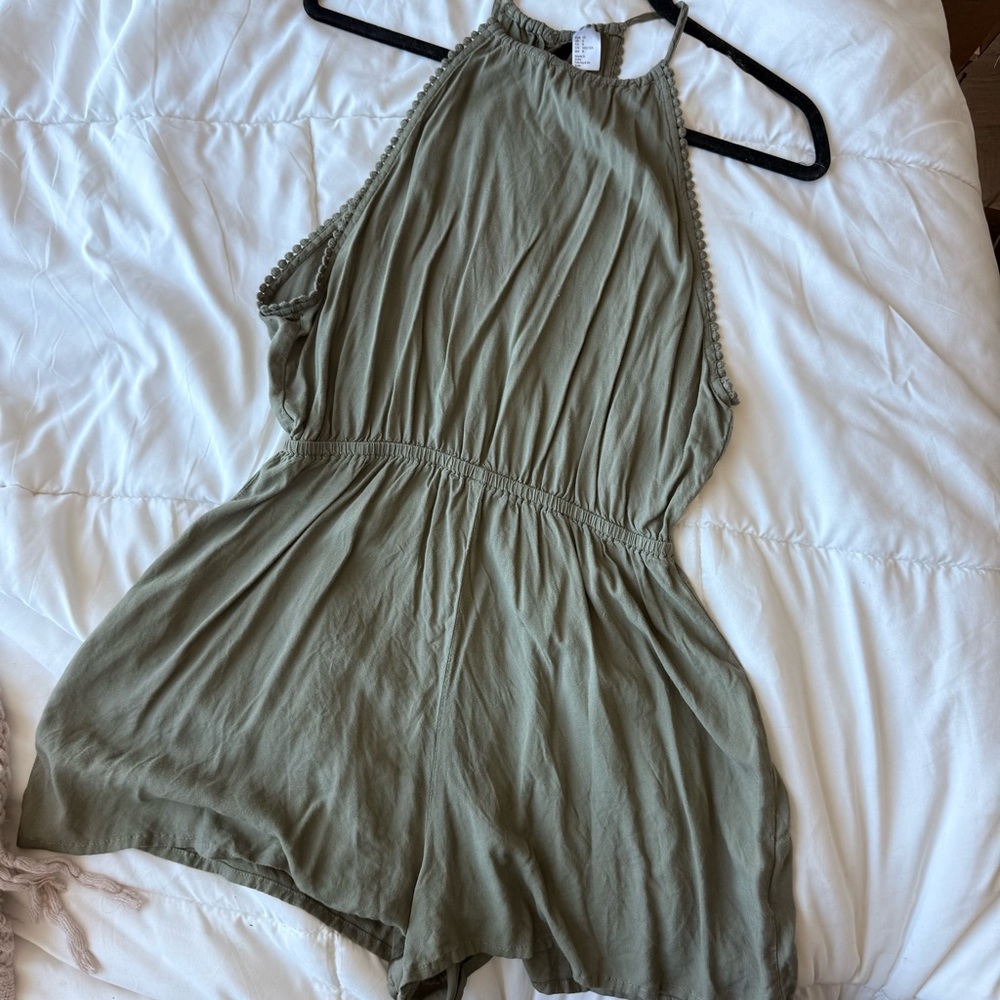 Divided Olive Green Halter Jumpsuit
